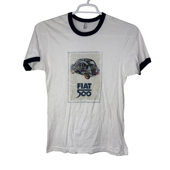 American Apparel Other - American Apparel Fiat 500 T Shirt Men's Small White Ringer Car Automobile Y2K